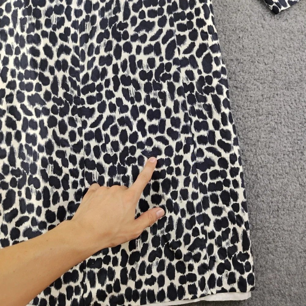 Kate Spade Sz 14 Silk Shift Dress Animal Print Black White Keyhole Back Tie